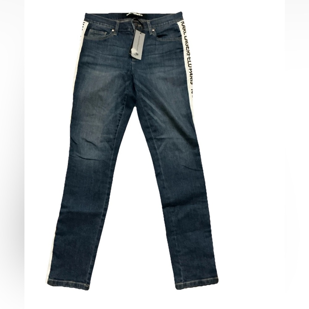 Karl Lagerfeld Dark Blue Skinny Jeans with White Stripes Sz 8
